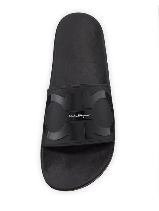 Salvatore Ferragamo Groove 2 Slide Sandals Black Gancini Logo NWT Men’s Size 7